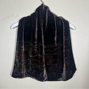 Longchamp Rectangle Brown Crushed Velvet silk blend made in Italy scarf